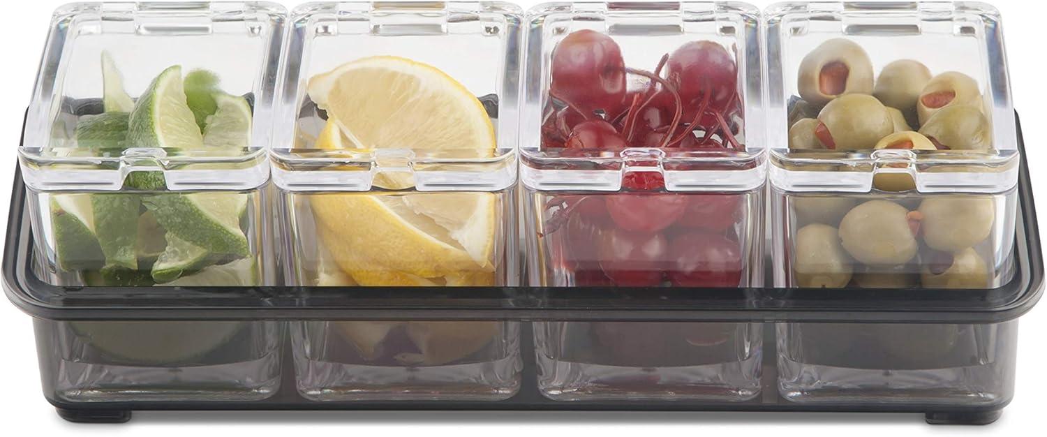 Clear Acrylic 5-Piece Garnish Bar Caddy with Removable Containers