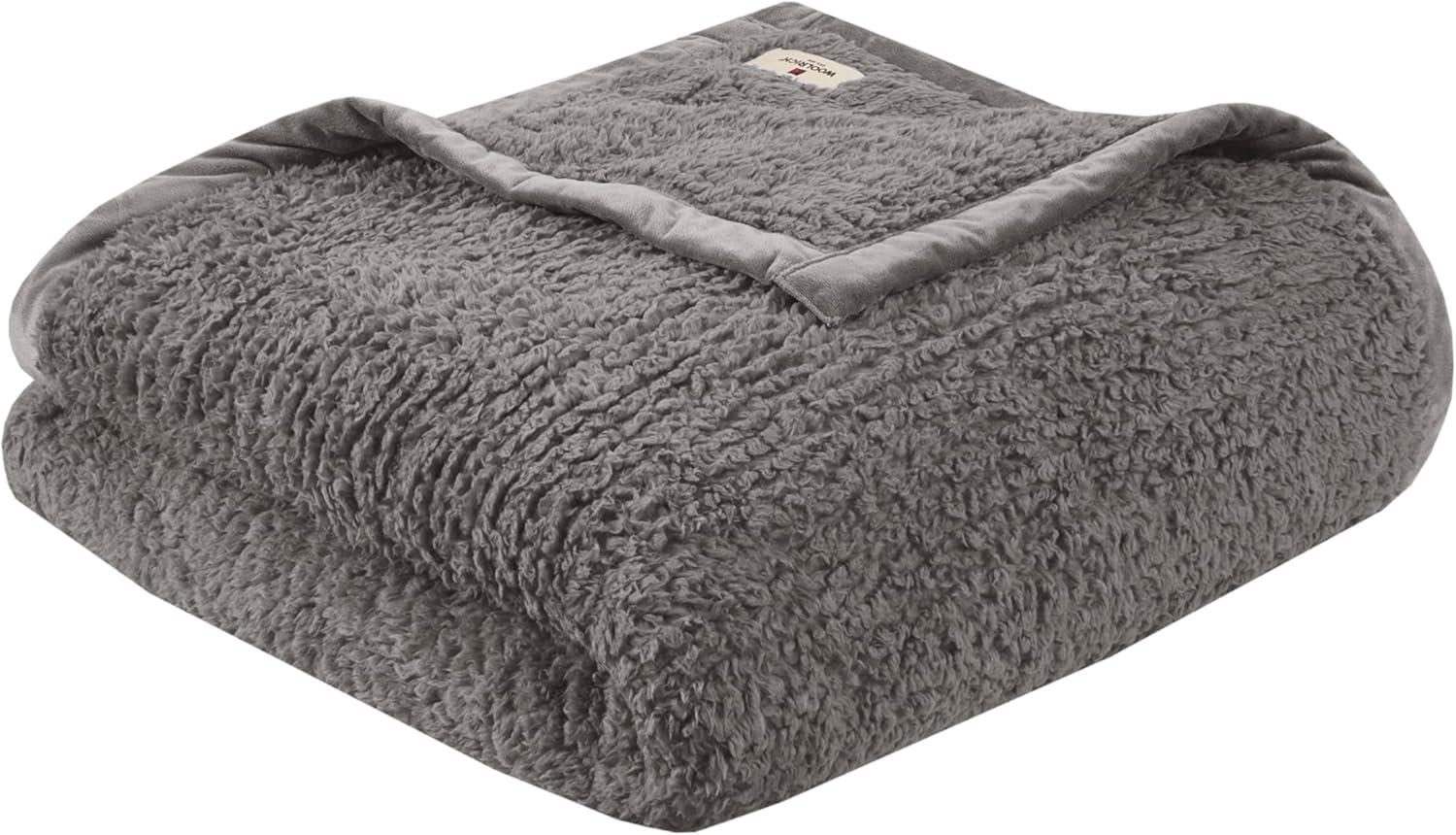 Woolrich King Burlington Solid Berber Cozy Soft Brushed Bed Blanket Gray