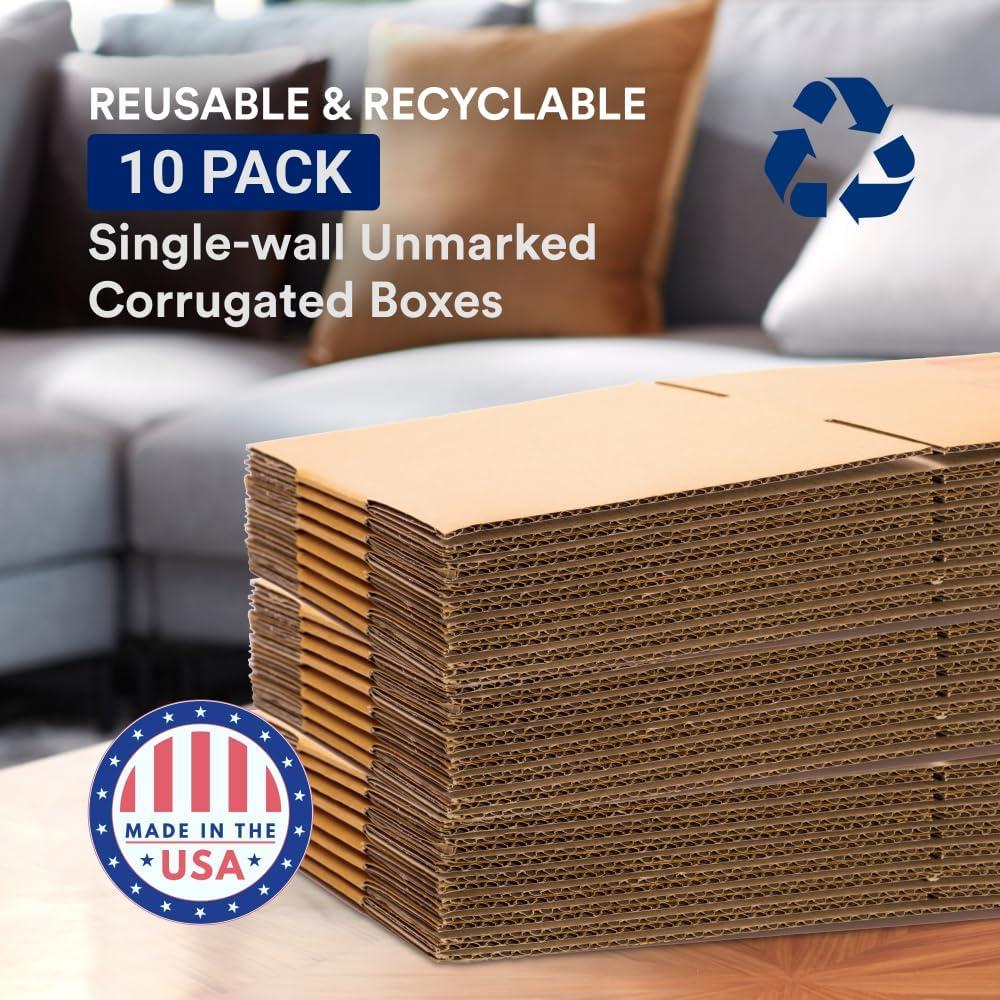Medium Brown Corrugated Storage and Shipping Boxes, Pack of 10