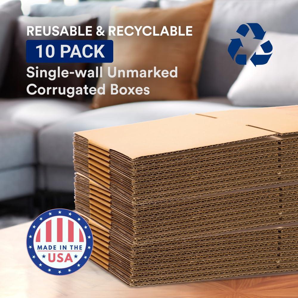 Medium Brown Corrugated Storage and Shipping Boxes, Pack of 10