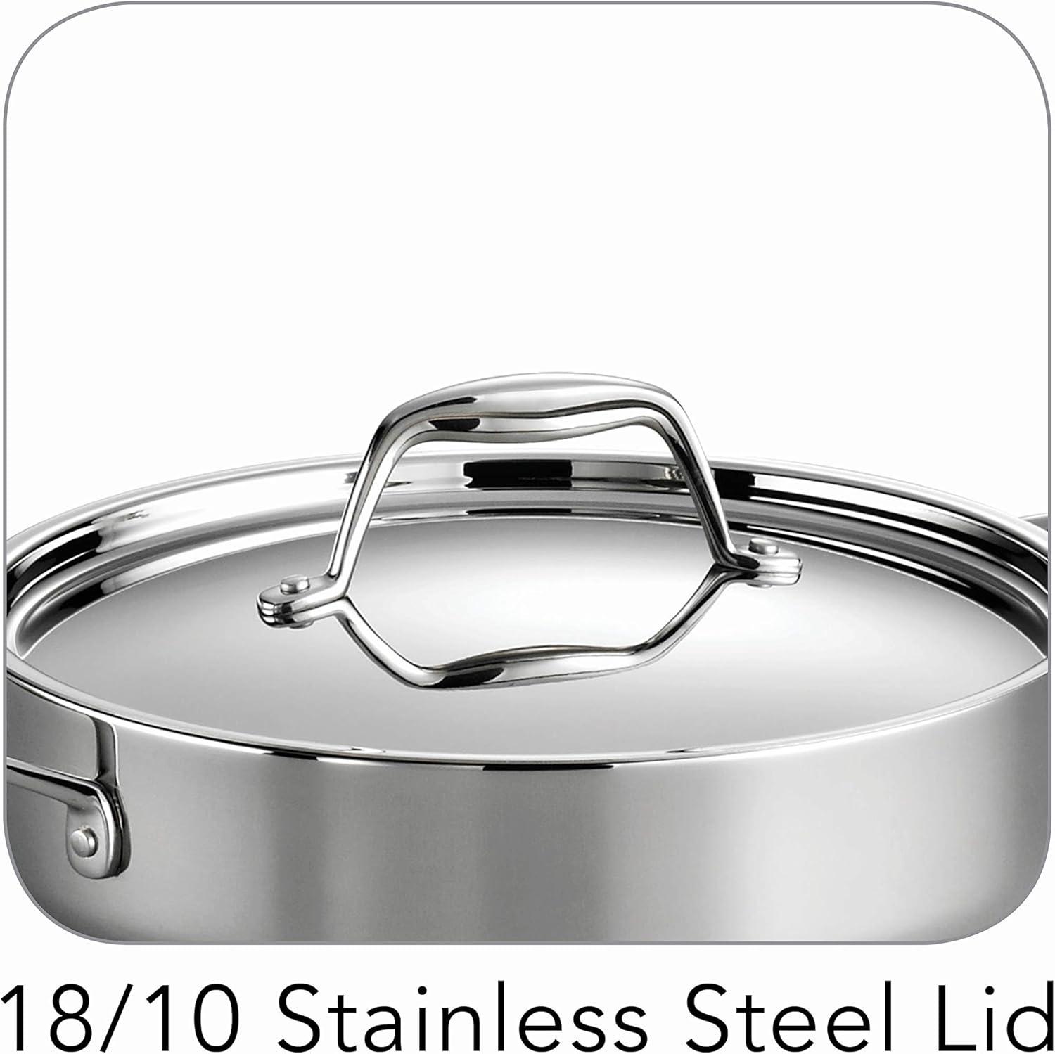 Tramontina Tramontina Signature Tri-Ply Clad Stainless Steel 6-Quart Braiser Pan with Lid, Induction-Ready, Dishwasher-Safe, NSF-Certified, Made in Brazil