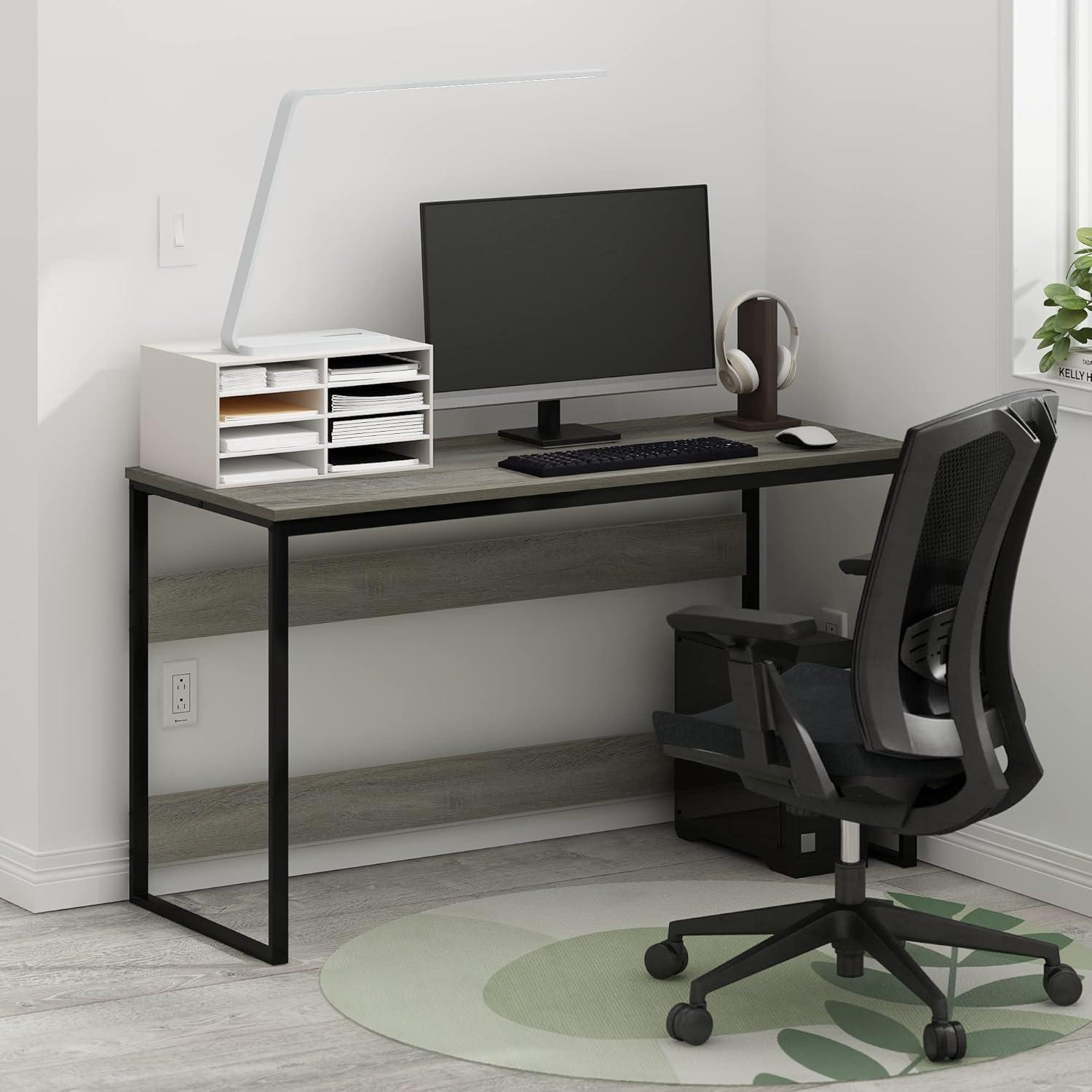 Furinno Modern 52" Wide Computer Desk Metal Frame Writing Study Laptop Table Home Office Workstation,French Oak Grey