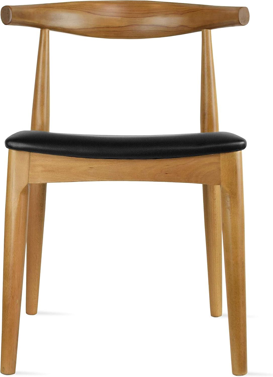 2xhome Wooden Farmhouse Dining Chair with PU Leather Seat Cushion, Mid Century Accent Chair for Kitchen, Dining Room, or Office, Walnut