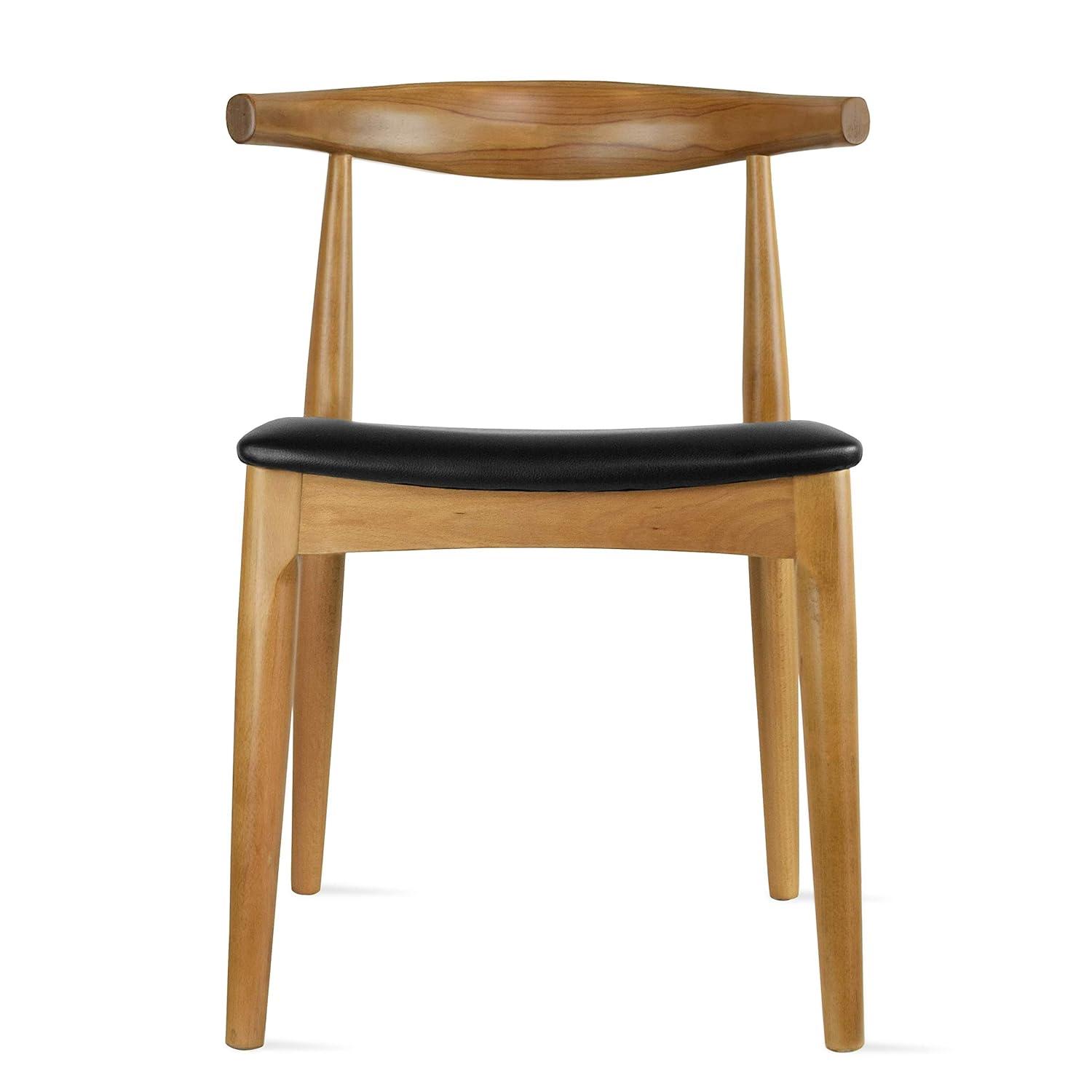 2xhome Wooden Farmhouse Dining Chair with PU Leather Seat Cushion, Mid Century Accent Chair for Kitchen, Dining Room, or Office, Walnut