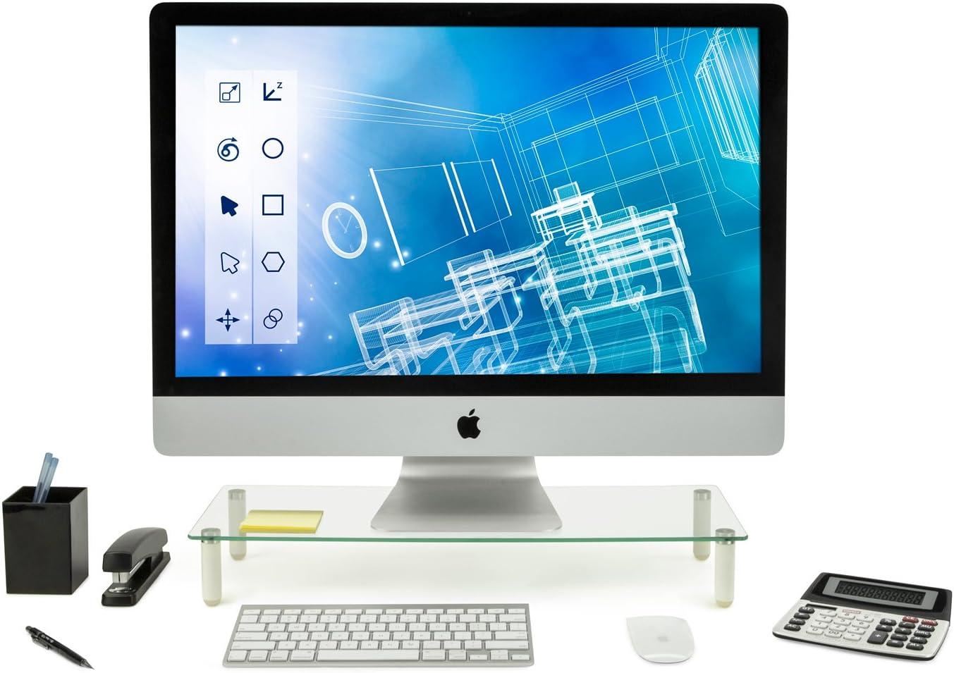 Mount-it Mount-It! Glass Desktop Monitor Stand Riser, 22 Inches Wide Clear Tempered Glass Hold Up to 44 Lbs.