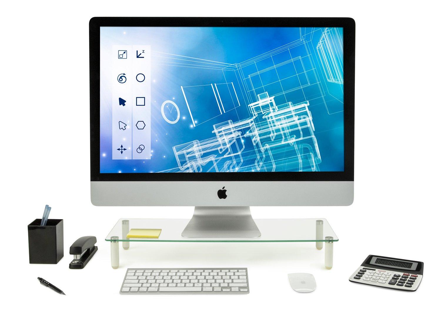 Mount-it Mount-It! Glass Desktop Monitor Stand Riser, 22 Inches Wide Clear Tempered Glass Hold Up to 44 Lbs.