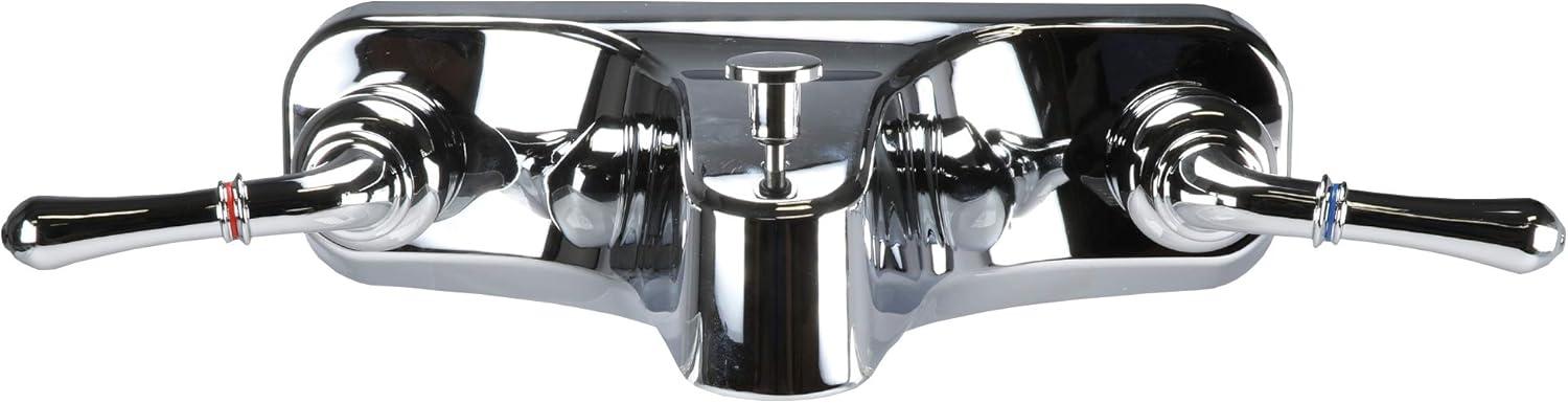 Modern Chrome Deck Mount Tub/Shower Faucet with Dual Lever Handles
