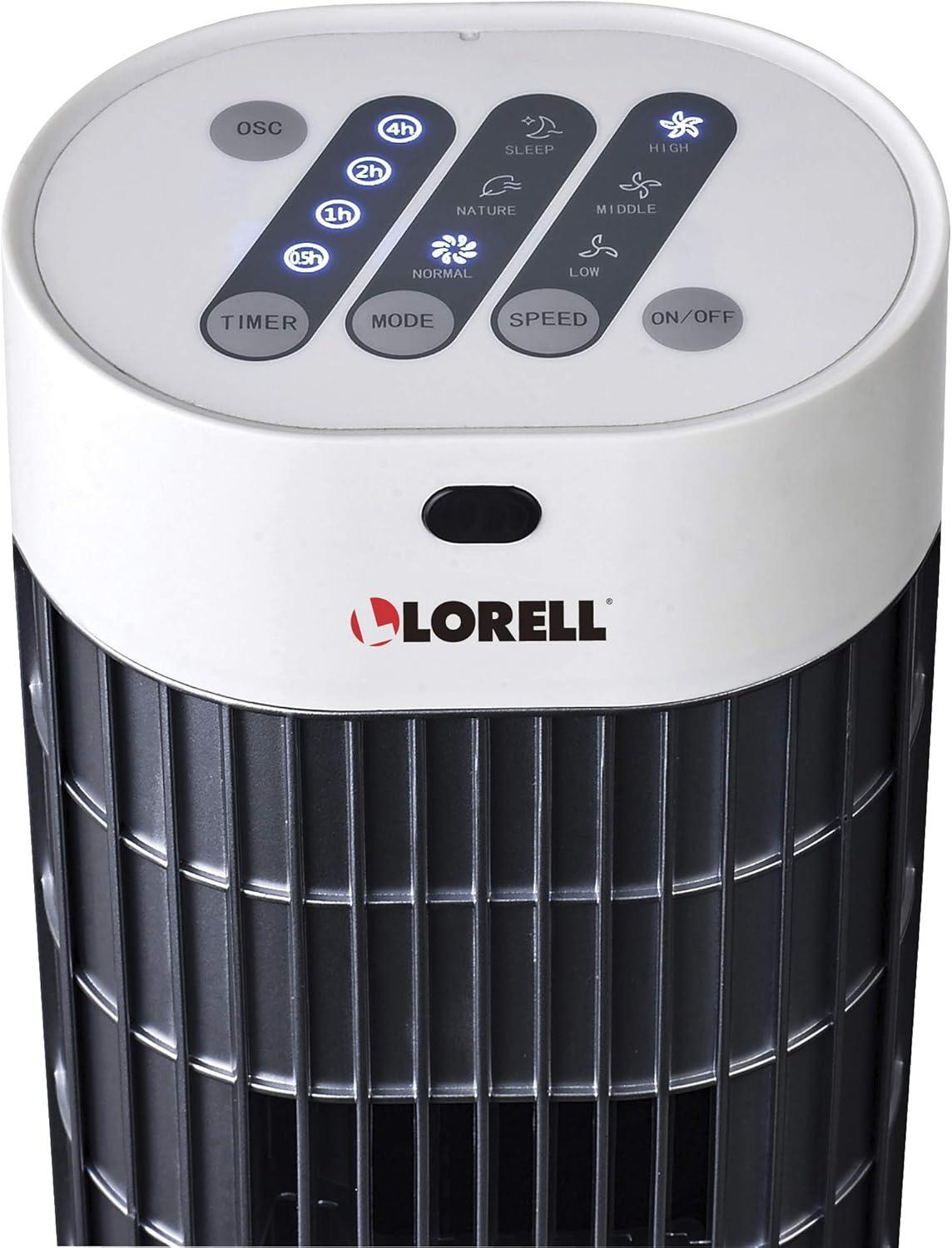 Lorell Lorell Tower Fan - 30" Diameter - 3 Speed - Sleep Mode, Breeze Mode, Oscillating, Timer - 30.2" Height X 9.5" Width X 9.5" Depth - Plastic - Black, Silver