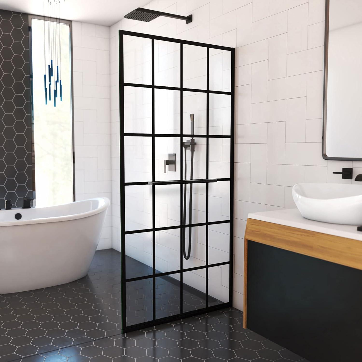 Toulon 34" W x 72" H Frameless Shower Screen in Satin Black