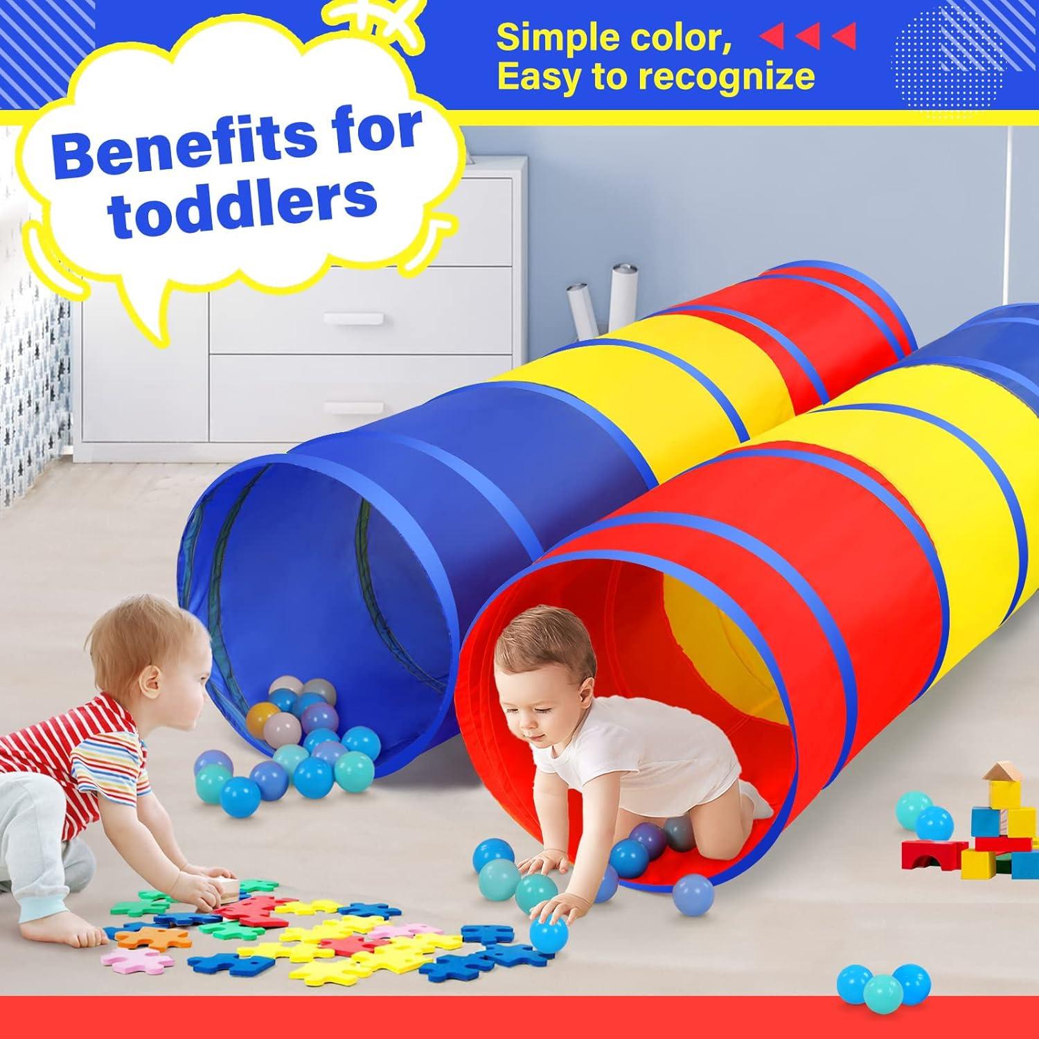 PigPigPen Pop Up Play Tunnel Tent for Toddlers Babies or Dogs, Indoor & Outdoor Toys for Kids Backyard Playset. (Red,Yellow,Blue)