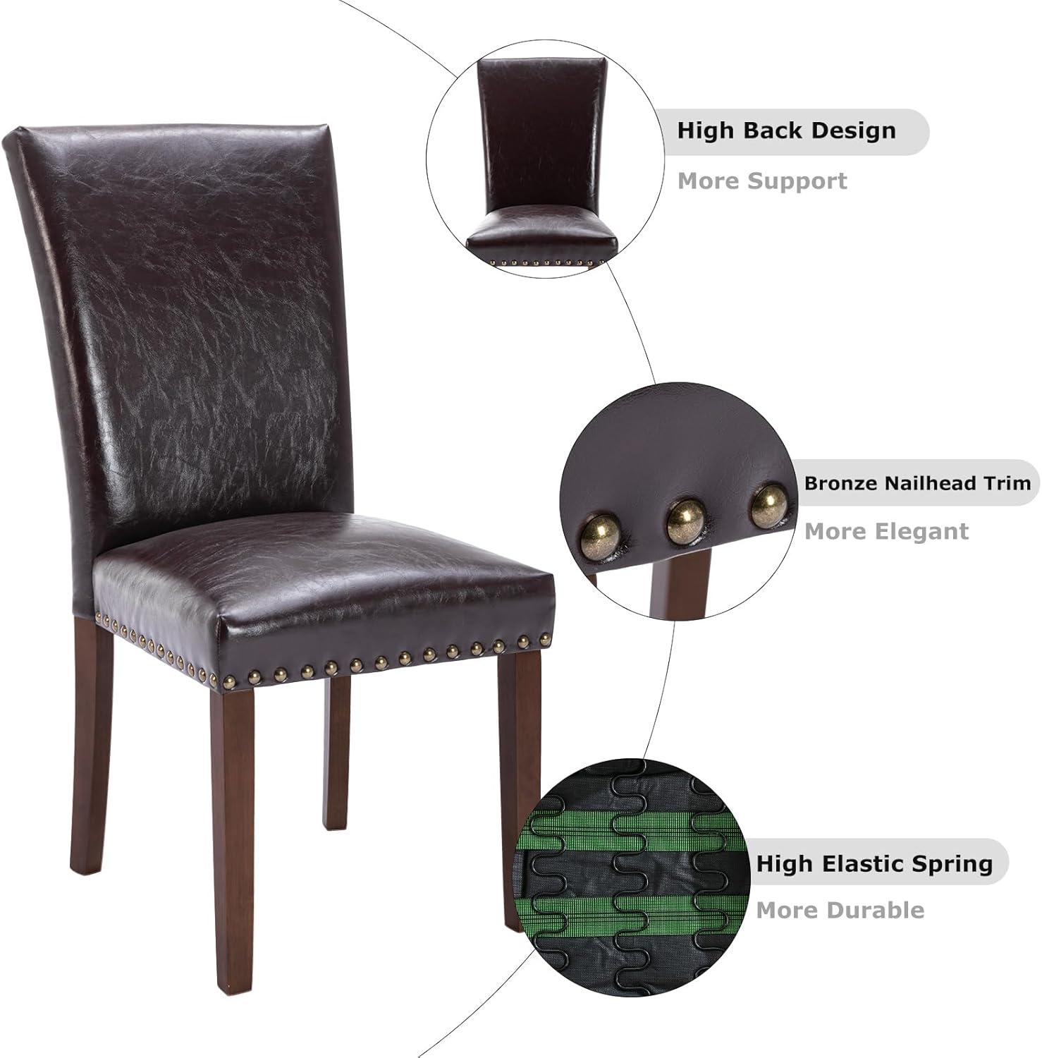 Dark Brown Faux Leather Upholstered Parsons Side Chair Set