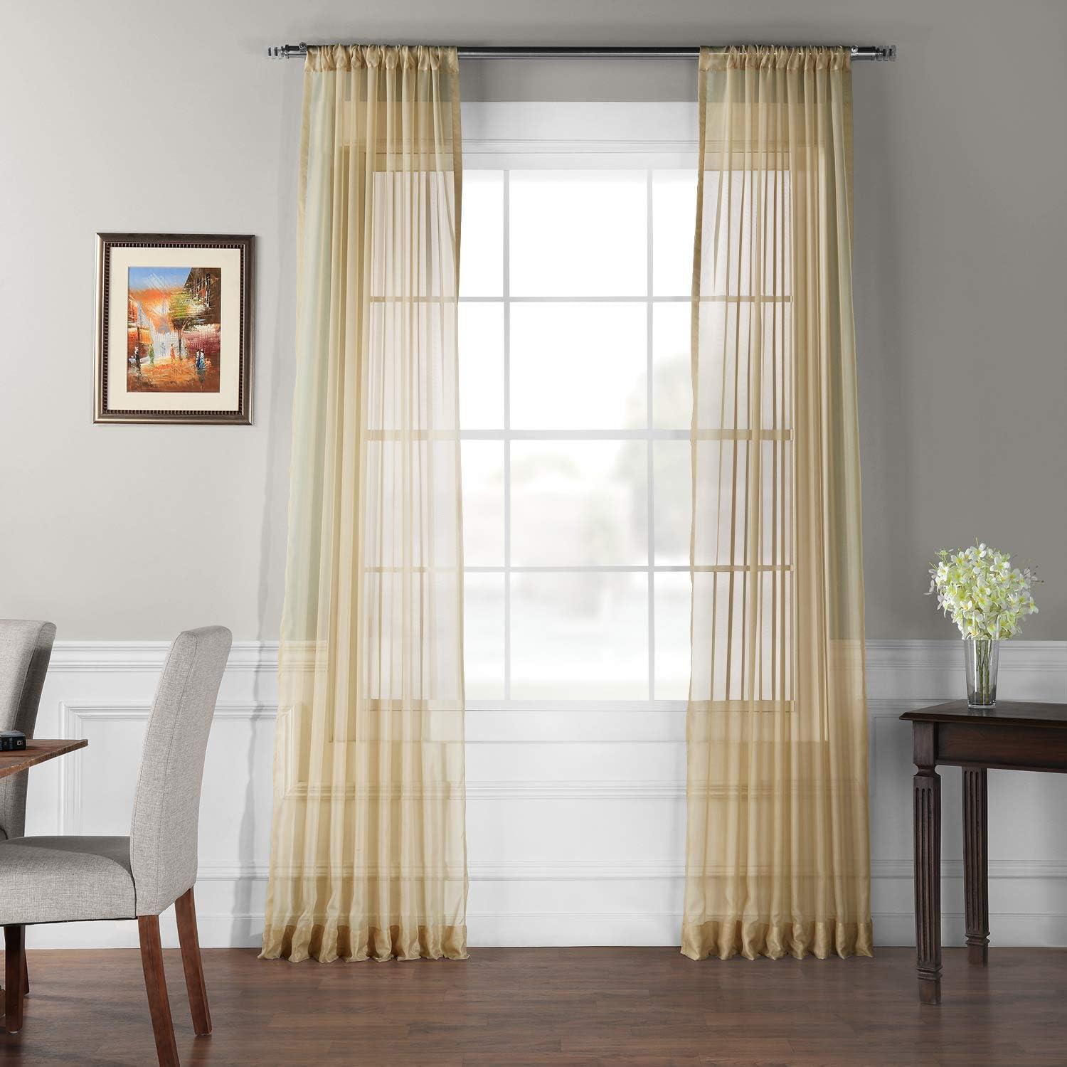 Soft Tan Sheer Polyester Rod Pocket Window Panels - 84"L x 50"W