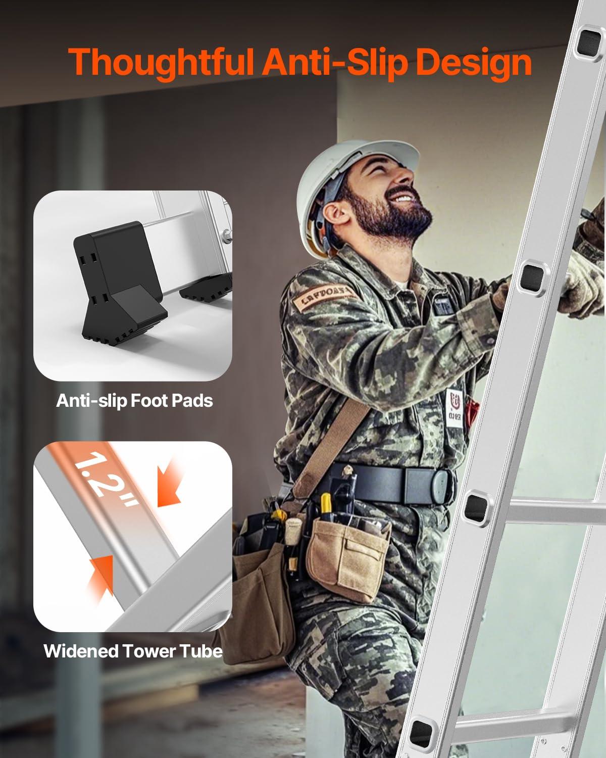 VEVOR Multi-Purpose Folding Ladder, 7-in-1 Tall Extension Step Ladder, A Frame 4 Step Telescoping Ladder, 15.5ft Reach Height Heavy Duty Adjustable Ladder, 330 lbs Capacity for Home Outdoor