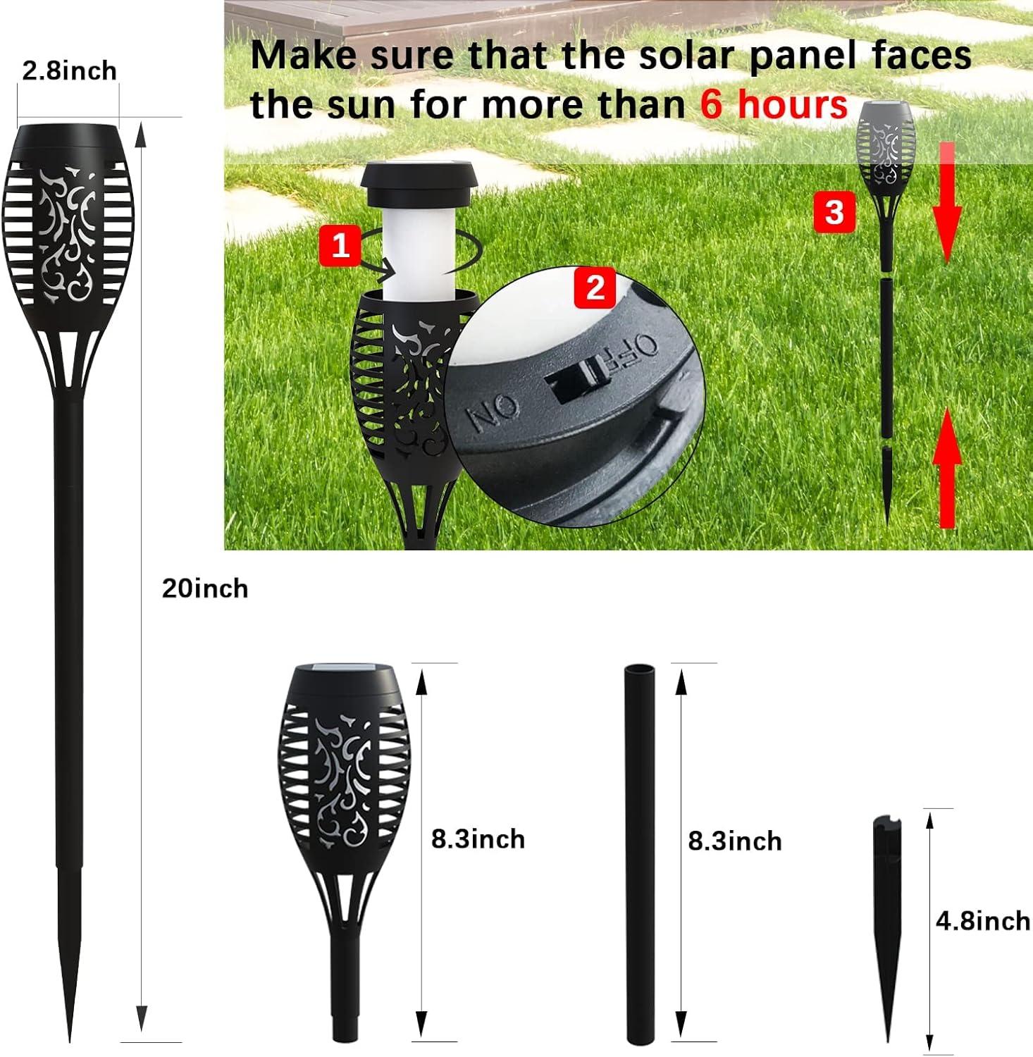 LED Solar Torch Light with Flickering Flame-4PCS, Outdoor Waterproof Lawn Lights, Solar Powered Pathway Purple Lights for Garden Patio Yard Xmas Decoration, Auto On/Off Solar Lights