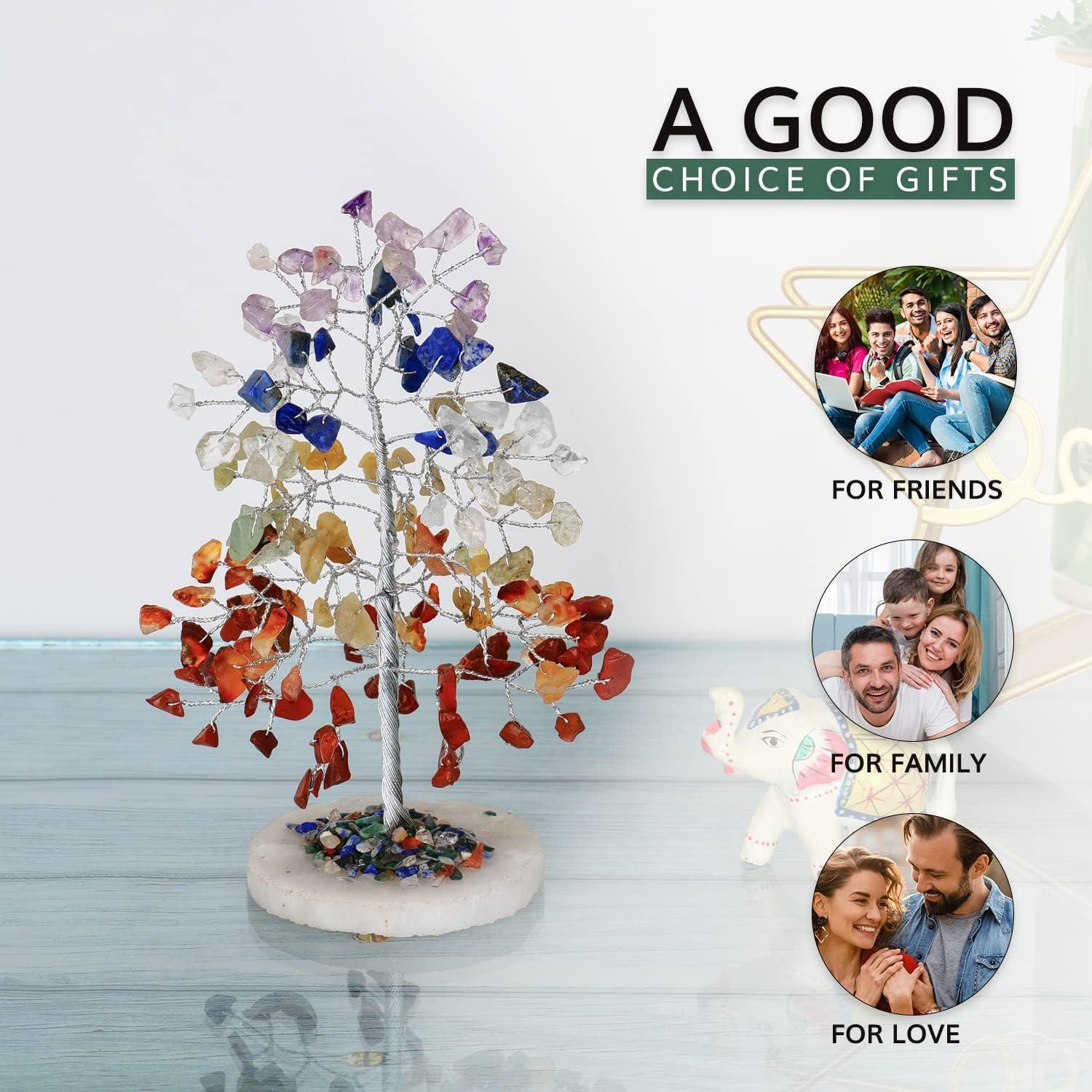 Multicolor Crystal Chakra Tree with Golden Wire