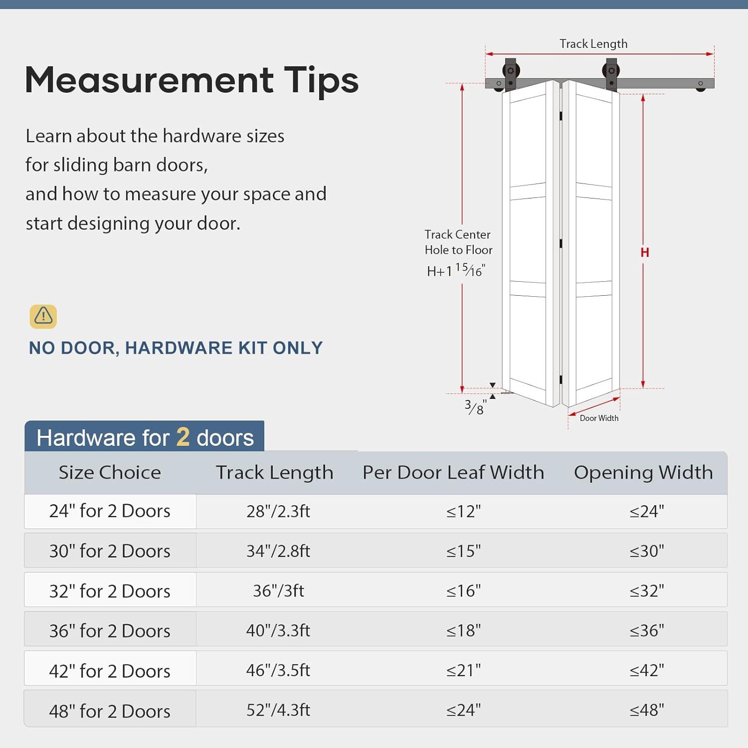 36" Bifold Barn Door Hardware Kit - Space Saving Folding Design, Corrosion-Resistant Black Spraying（bifold-36-2）