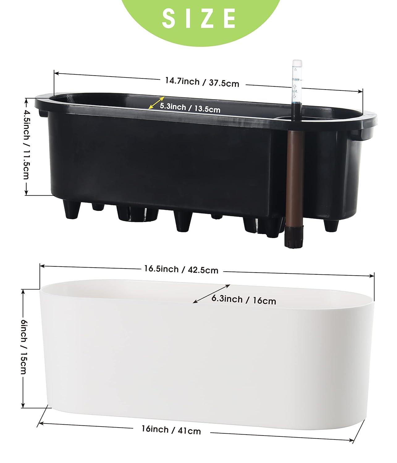 16" White Oval Self-Watering Planter with Water Level Indicator