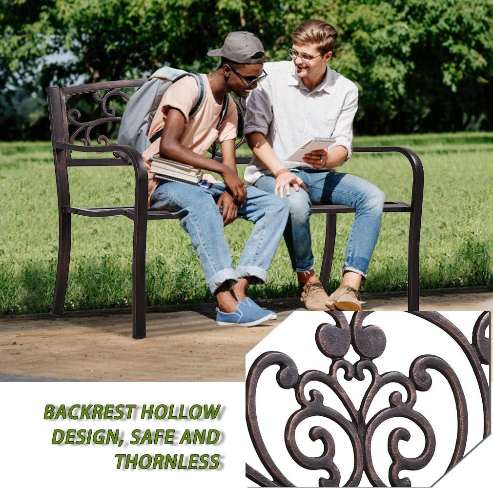 FDW Garden Bench for Patio Outdoor Bench Metal Bench Park Bench Cushion for Yard Porch Clearance Work Entryway(Bron)