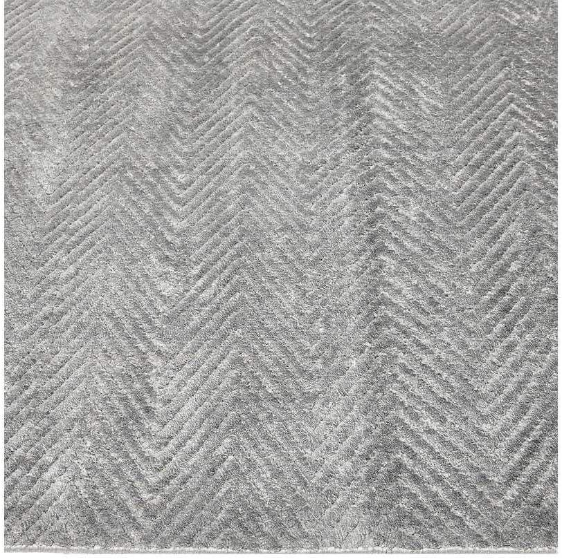 Charcoal Herringbone Hand-Knotted Viscose 8' x 10' Area Rug