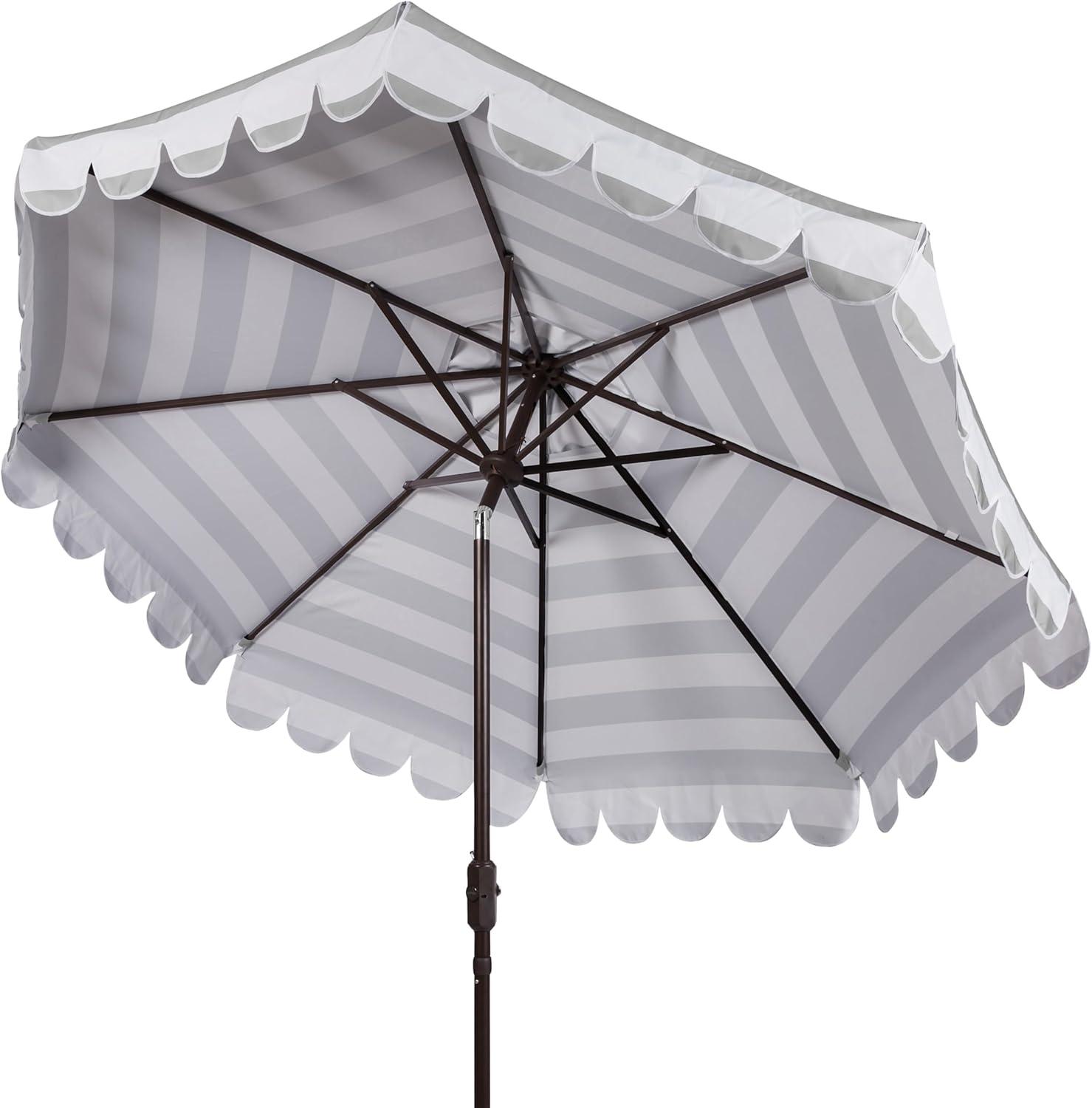 Maui Single Scallop Striped 9Ft Crank Push Button Tilt Umbrella - PAT8011 - Grey/White - Safavieh