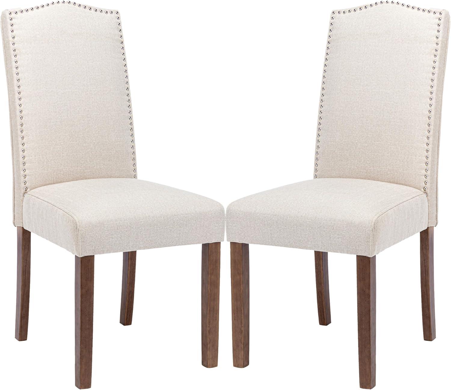 wOod-it Elegant Upholstered Leather Dining Chair with Parsons Nailhead Trim and Wood Legs for Living Room Fine Dining Restaurant,Cream（2PCS）