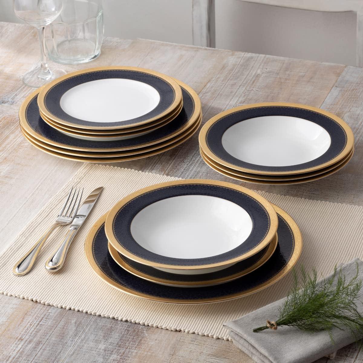 Noritake Odessa Cobalt Gold 12-Piece Dinnerware Set, Service for 4
