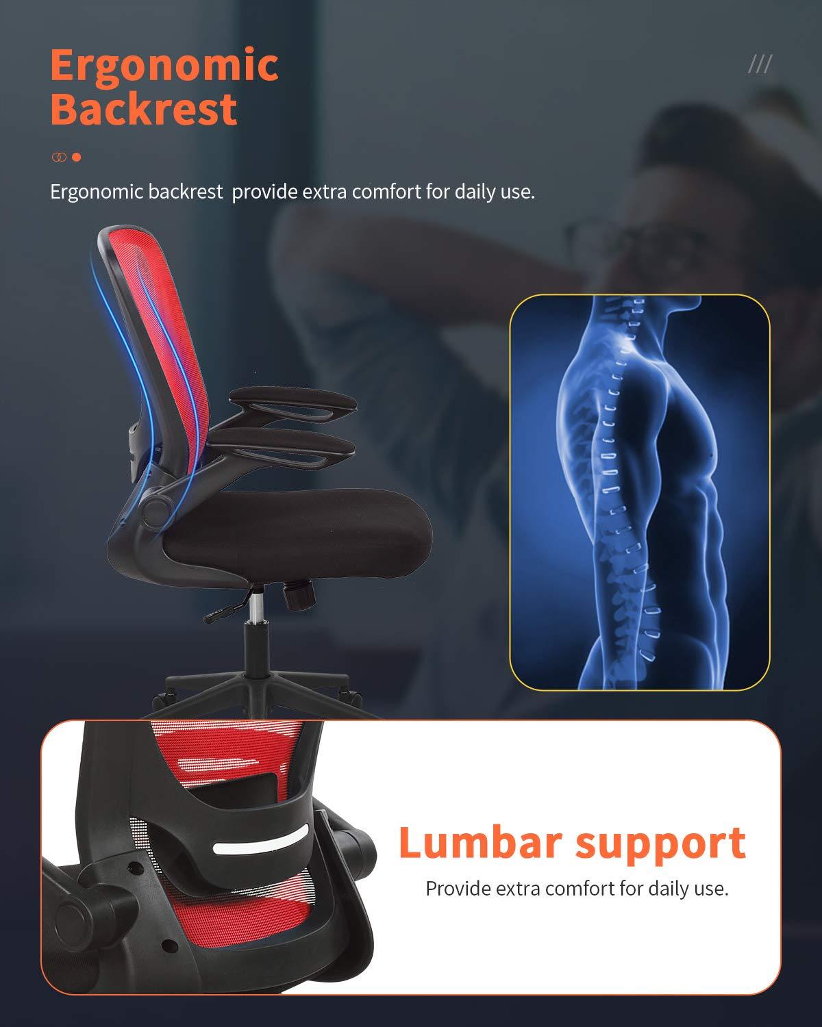 Office Chair Desk Computer Chair with Lumbar Support Flip-up Arms Swivel Rolling Executive Task Mesh Adjustable Ergonomic for Adults(White)