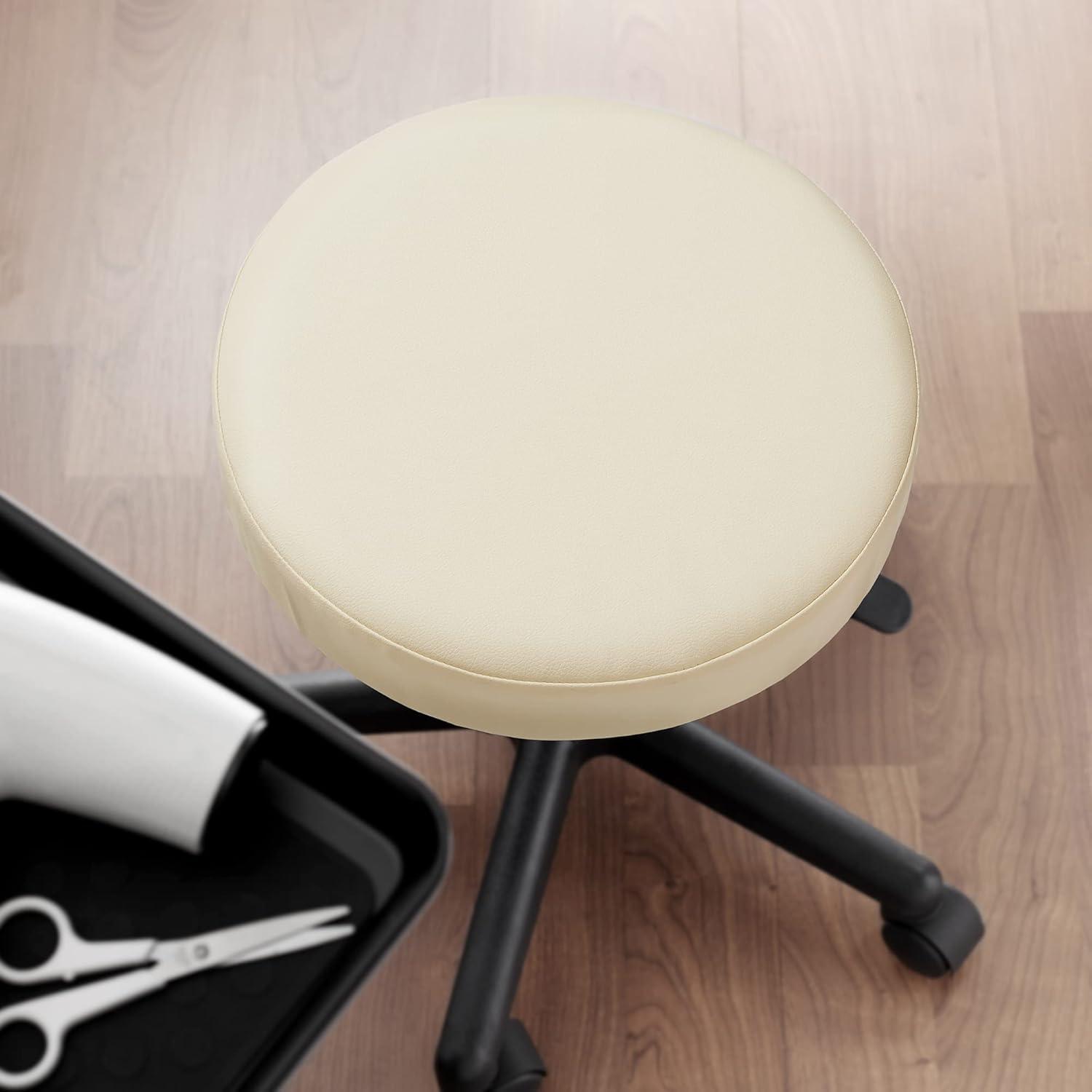 Saloniture 2-Pack Round Stool Seat Cover, 15-1/2" Waterproof Slipcover for Swivel Chair or Barstool - Cream