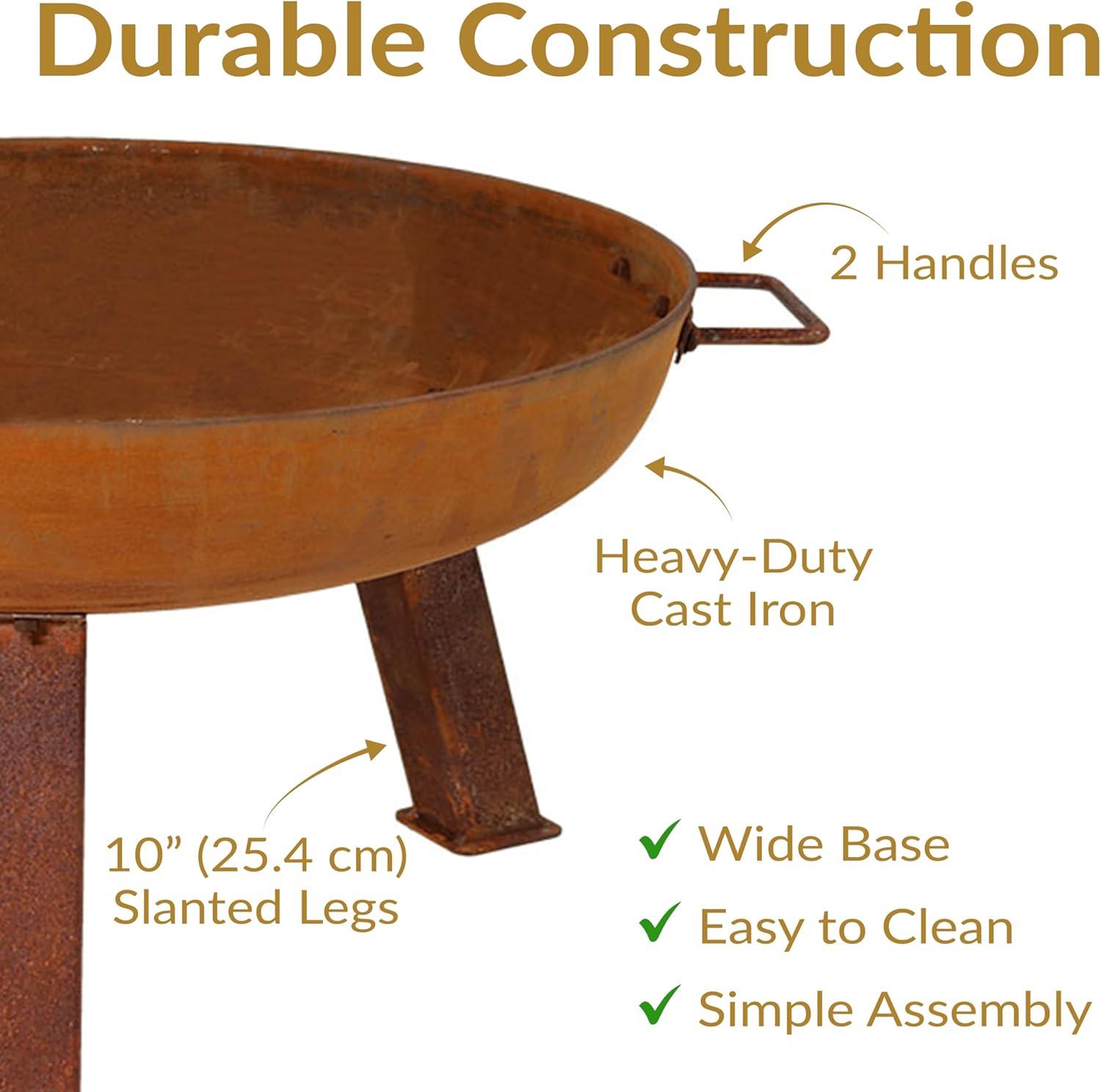 SunnyDaze Decor Union Round Wood-Burning Steel Finish Cast Iron Outdoor Raised Fire Pit Bowl