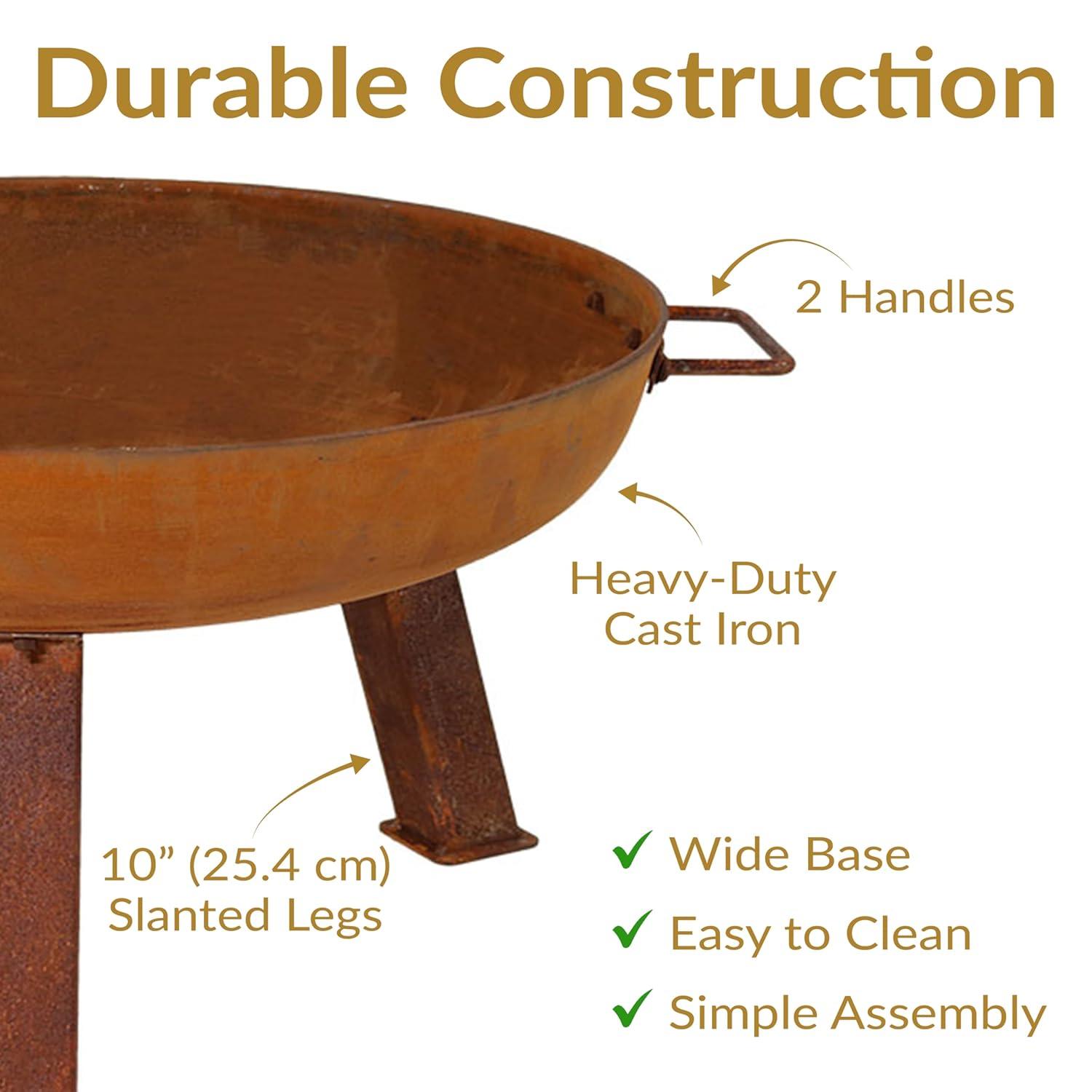 SunnyDaze Decor Union Round Wood-Burning Steel Finish Cast Iron Outdoor Raised Fire Pit Bowl