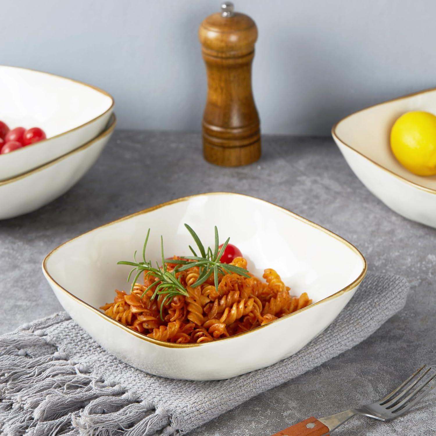 Famiware 8'' Stoneware Large Square Pasta Bowl (Set of 4)