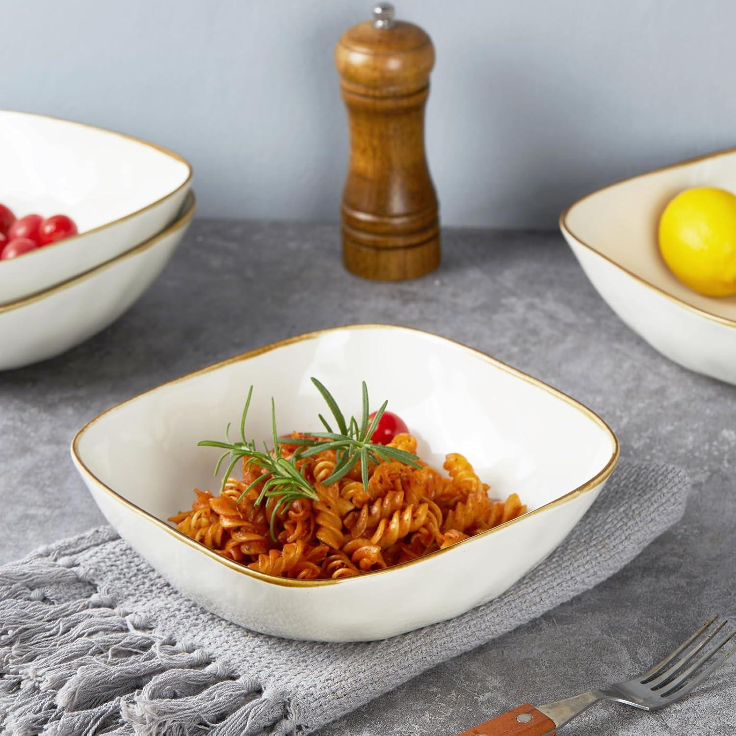 Famiware 8'' Stoneware Large Square Pasta Bowl (Set of 4)