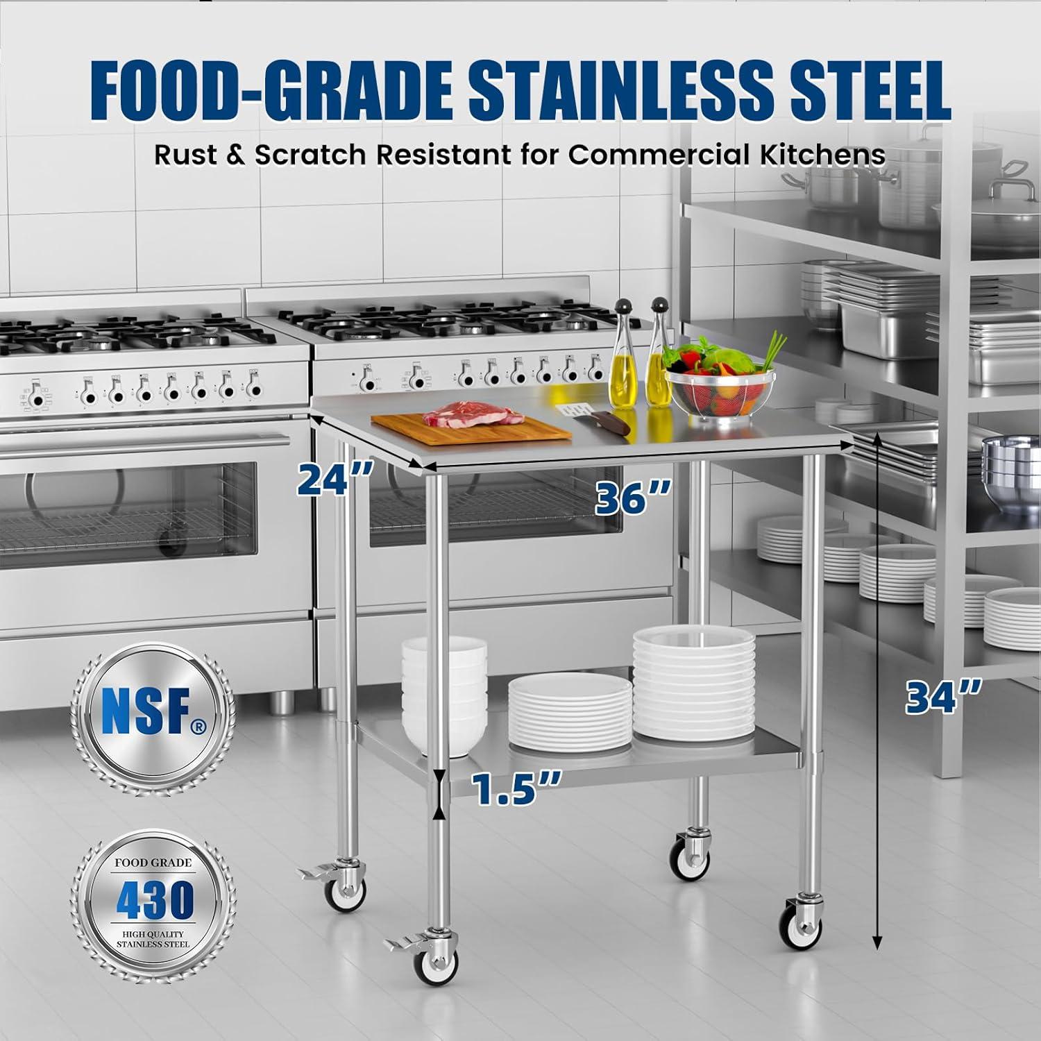 Sakiyr Stainless Steel Work Table, Heavy Duty Commercial Food Prep Table with Undershelf for Home Kitchen