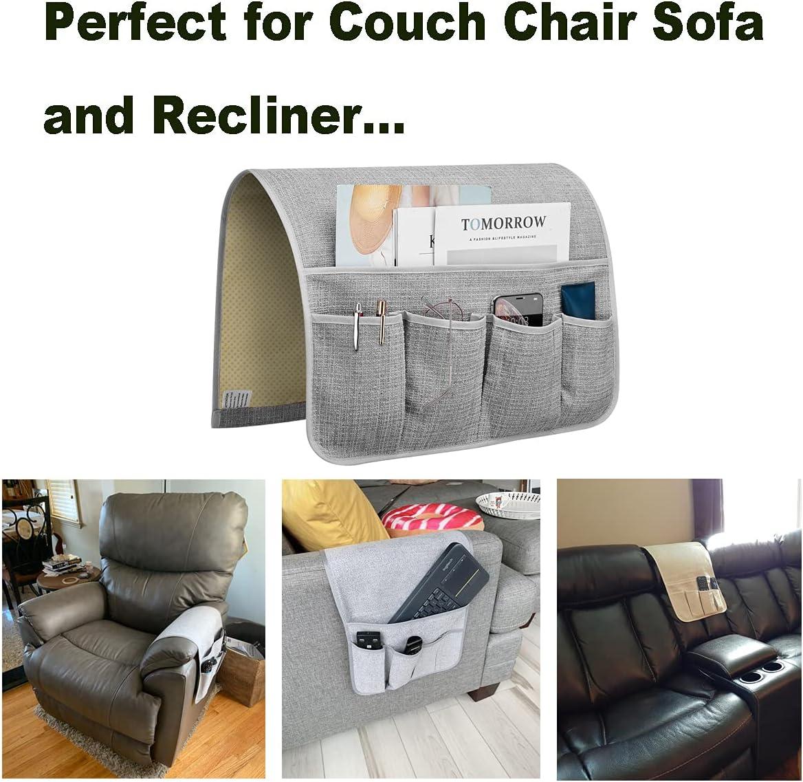 Flyingshark Non-Slip Remote Control Holder, Armrest Organizer for Recliner Couch Sofa Chair, Armchair Caddy with 5 Pockets for Smart Phone, Book, Magazines, Ipad