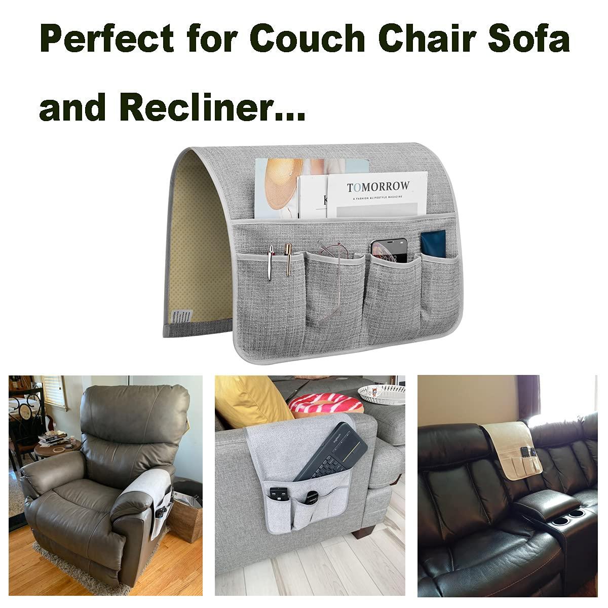 Flyingshark Non-Slip Remote Control Holder, Armrest Organizer for Recliner Couch Sofa Chair, Armchair Caddy with 5 Pockets for Smart Phone, Book, Magazines, Ipad