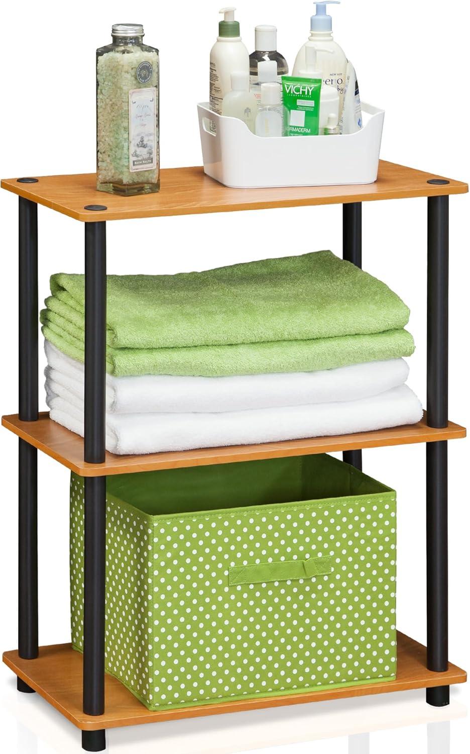 Furinno Durable 23.6"W x 11.6"D x 29.5"H 3-Shelf Freestanding Shelving Unit, Light Cherry and Black