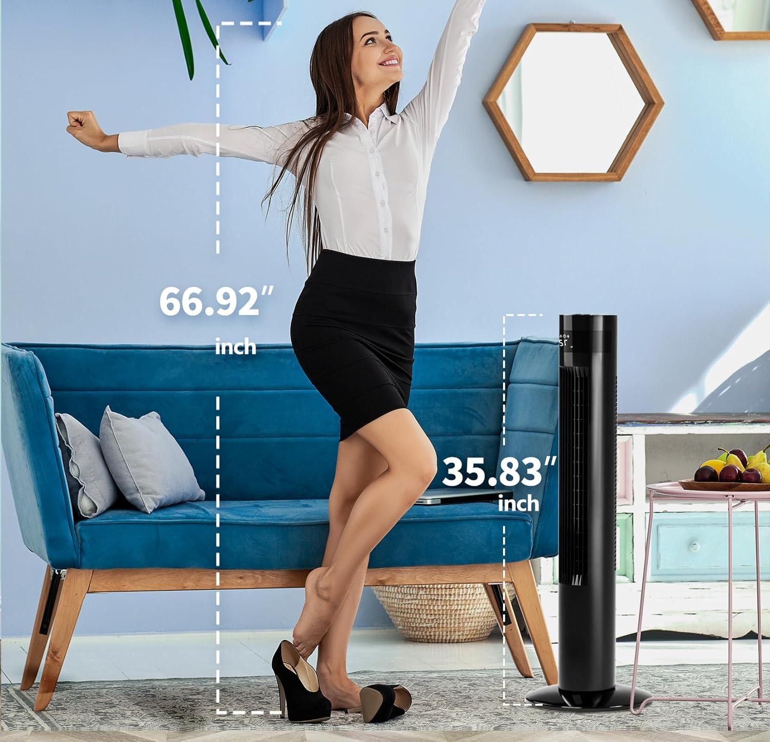 36 inch Tower Fan Portable Electric Oscillating Fan Quiet Remote Control Bladeless Floor Fan 3-Spped Wind Mode 12H Timer Bedroom Office