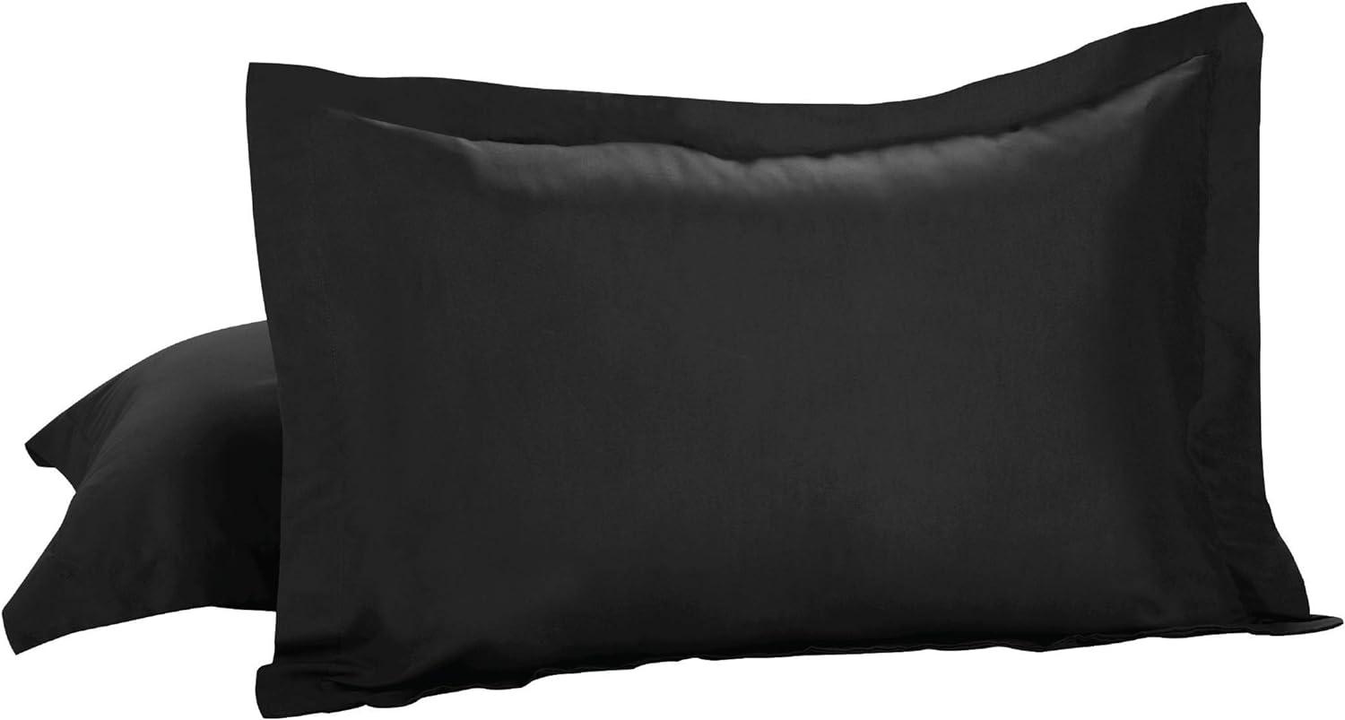 Black Cotton Blend Standard Pillow Shams with Flange, 2-Pack