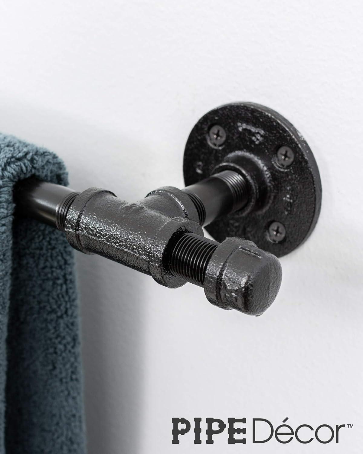 Black Iron Industrial Wall Mounted Towel Bar, 18 Inches