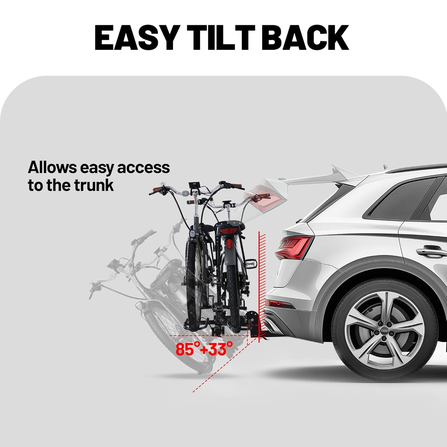 Young Electric Bike Rack 200lb Capacity Alloy Steel Hitch Mount Style for Cars Trucks SUVs RV, fits Bikes with up to 5-inch Fat Tire Carrier Rack, with 2'' Receiver