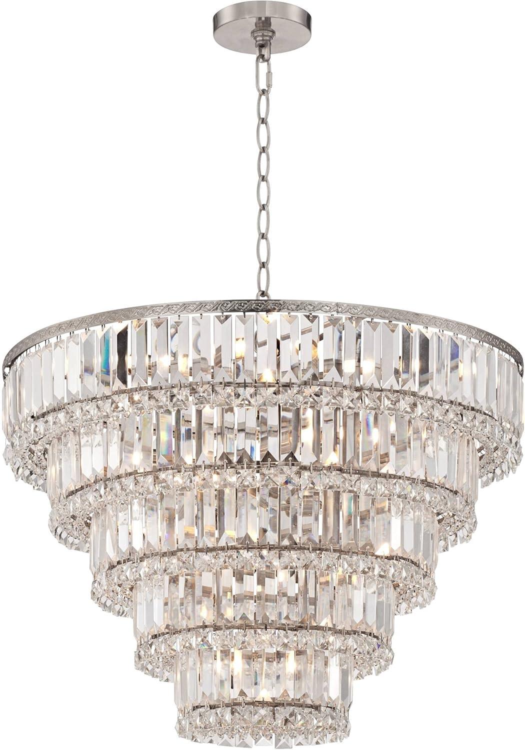 Vienna Full Spectrum Magnificence Satin Nickel Chandelier 24 1/2" Wide Modern Faceted Crystal Glass 15-Light LED Fixture for Dining Room House Kitchen