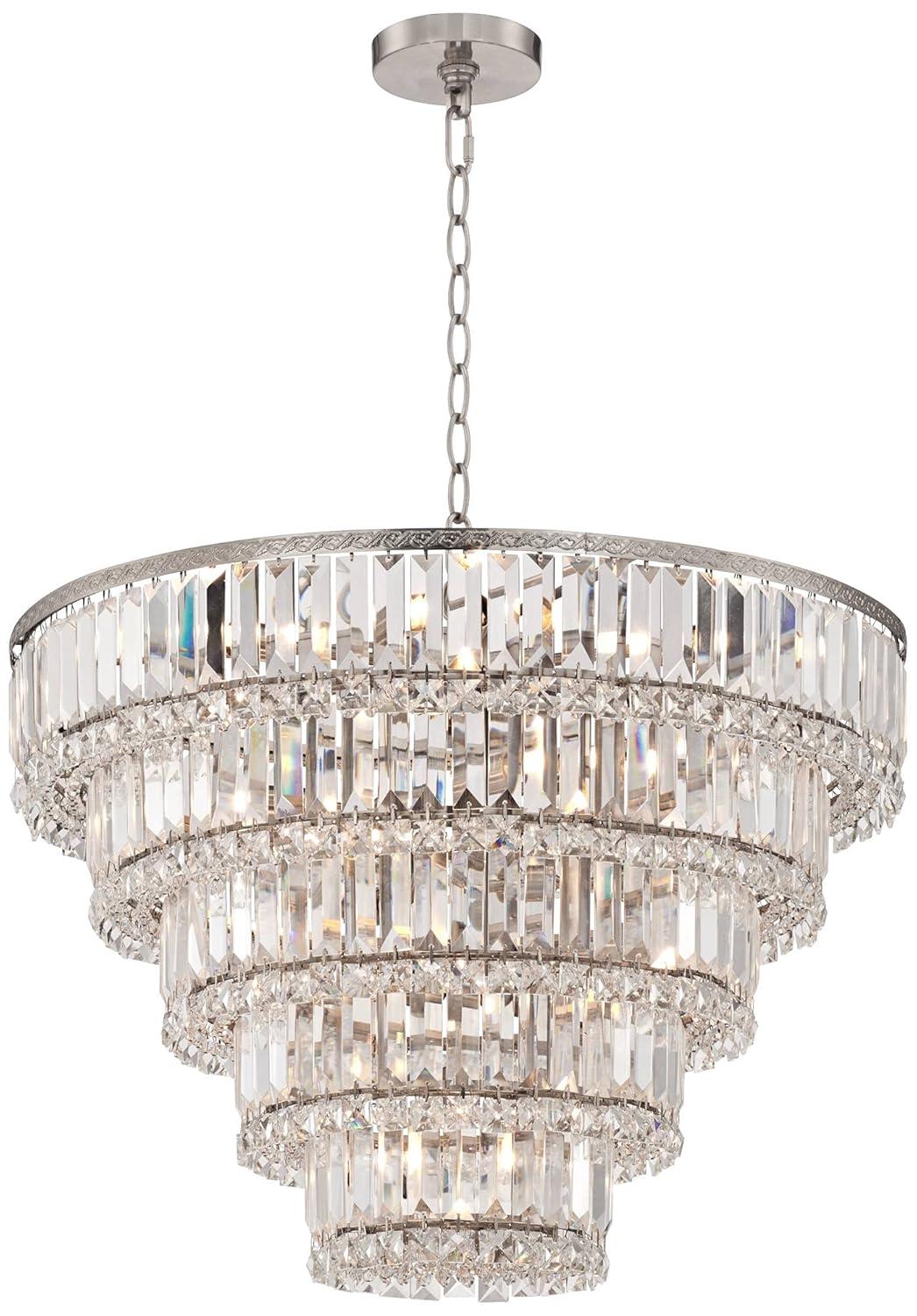 Vienna Full Spectrum Magnificence Satin Nickel Chandelier 24 1/2" Wide Modern Faceted Crystal Glass 15-Light LED Fixture for Dining Room House Kitchen