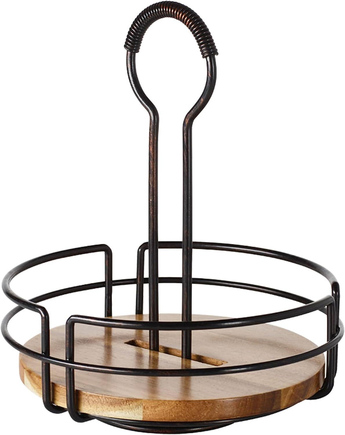 Gourmet Basics by Mikasa Hanover Rotating Condiment Caddy with Acacia Wood Insert, Antique Black