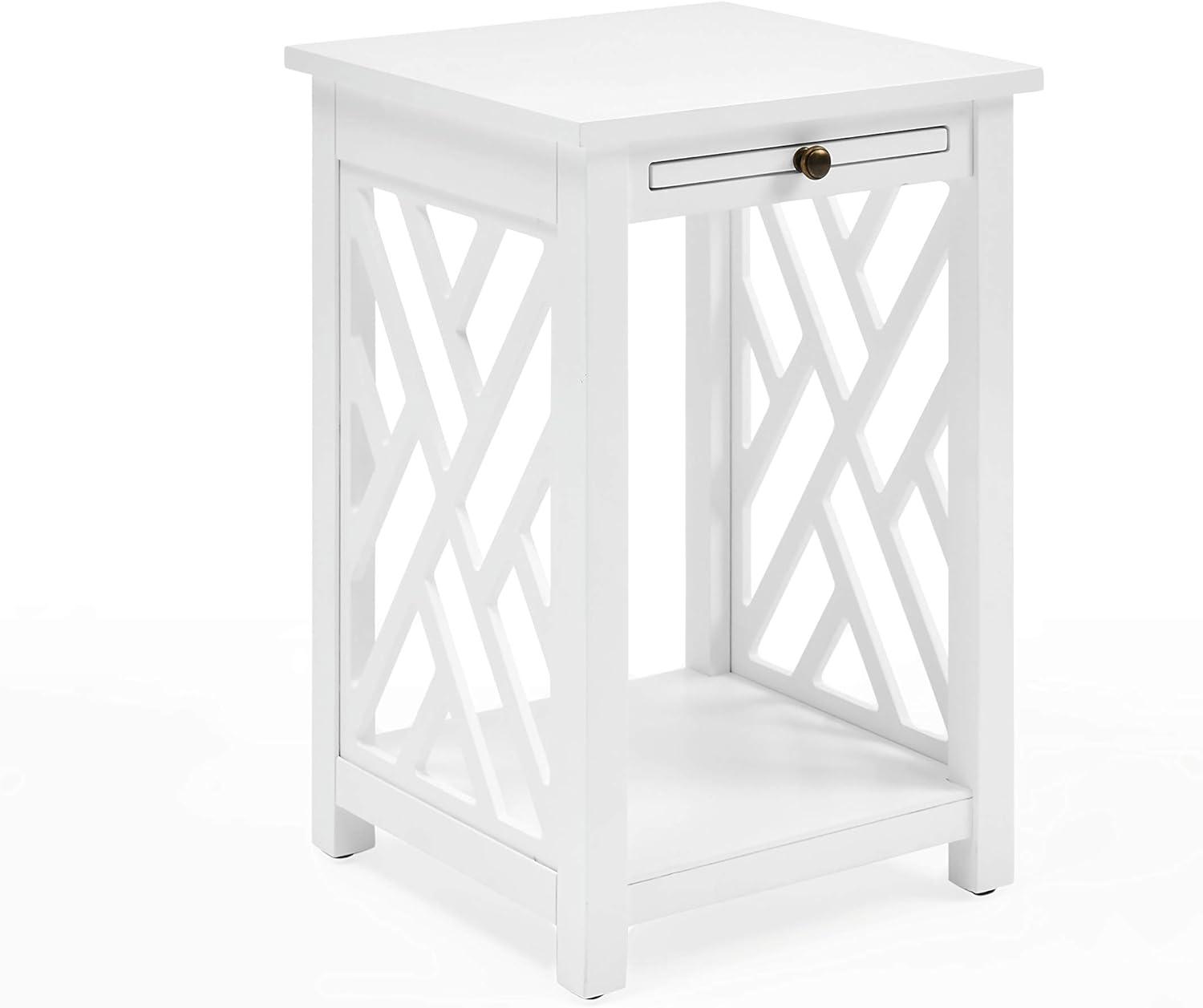 Coventry Pine Wood End Table with Tray Shelf in White