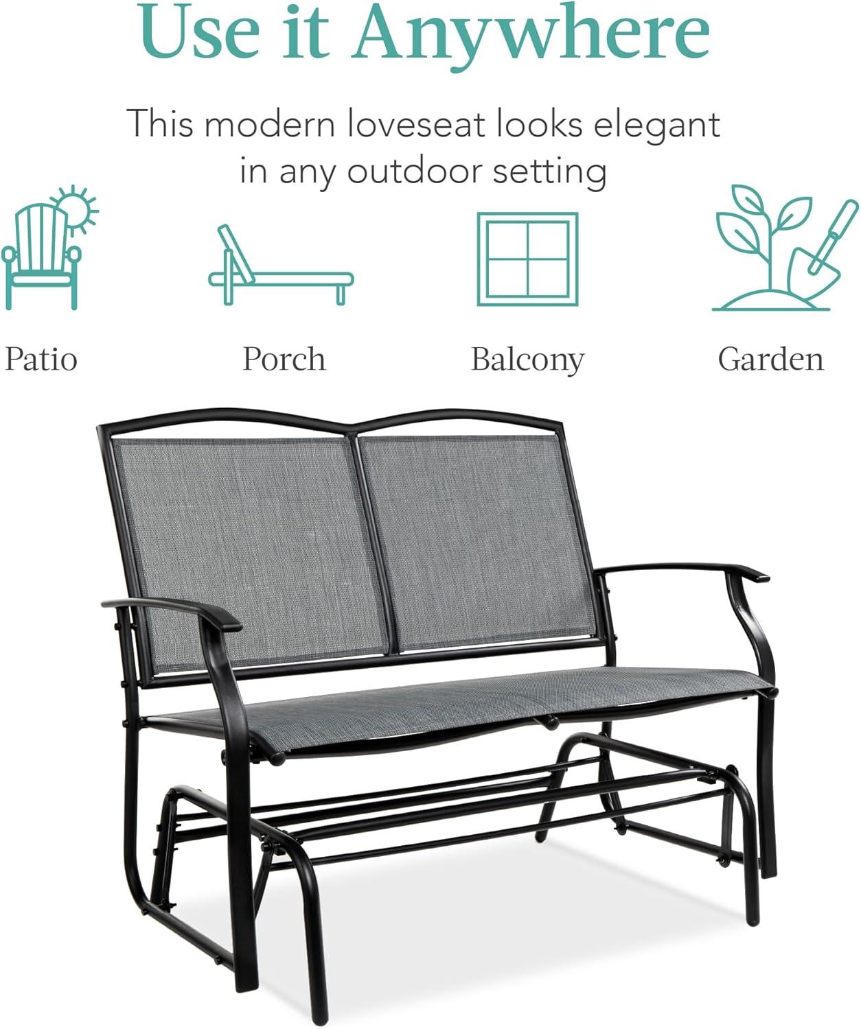 Best Choice Products 2-Person Outdoor Swing Glider, Steel Patio Loveseat, Bench Rocker w/ Armrests - Gray