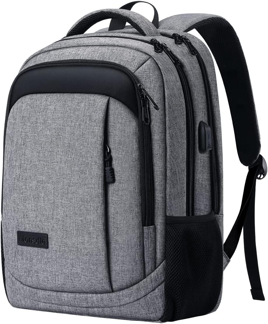 Gray Nylon Anti-Theft Travel Laptop Backpack with USB Port, 15.6 Inches