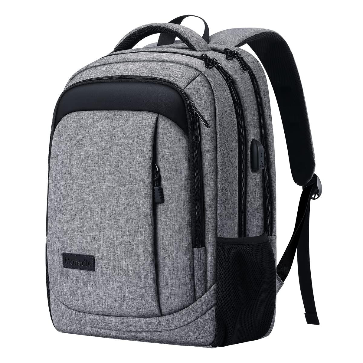 Gray Nylon Anti-Theft Travel Laptop Backpack with USB Port, 15.6 Inches