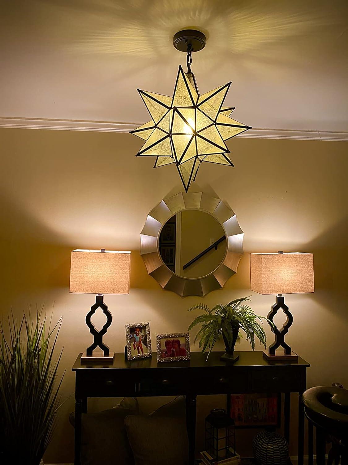 Moravian Star Pendant Chandelier Seeded Glass Black Light 19 Inches