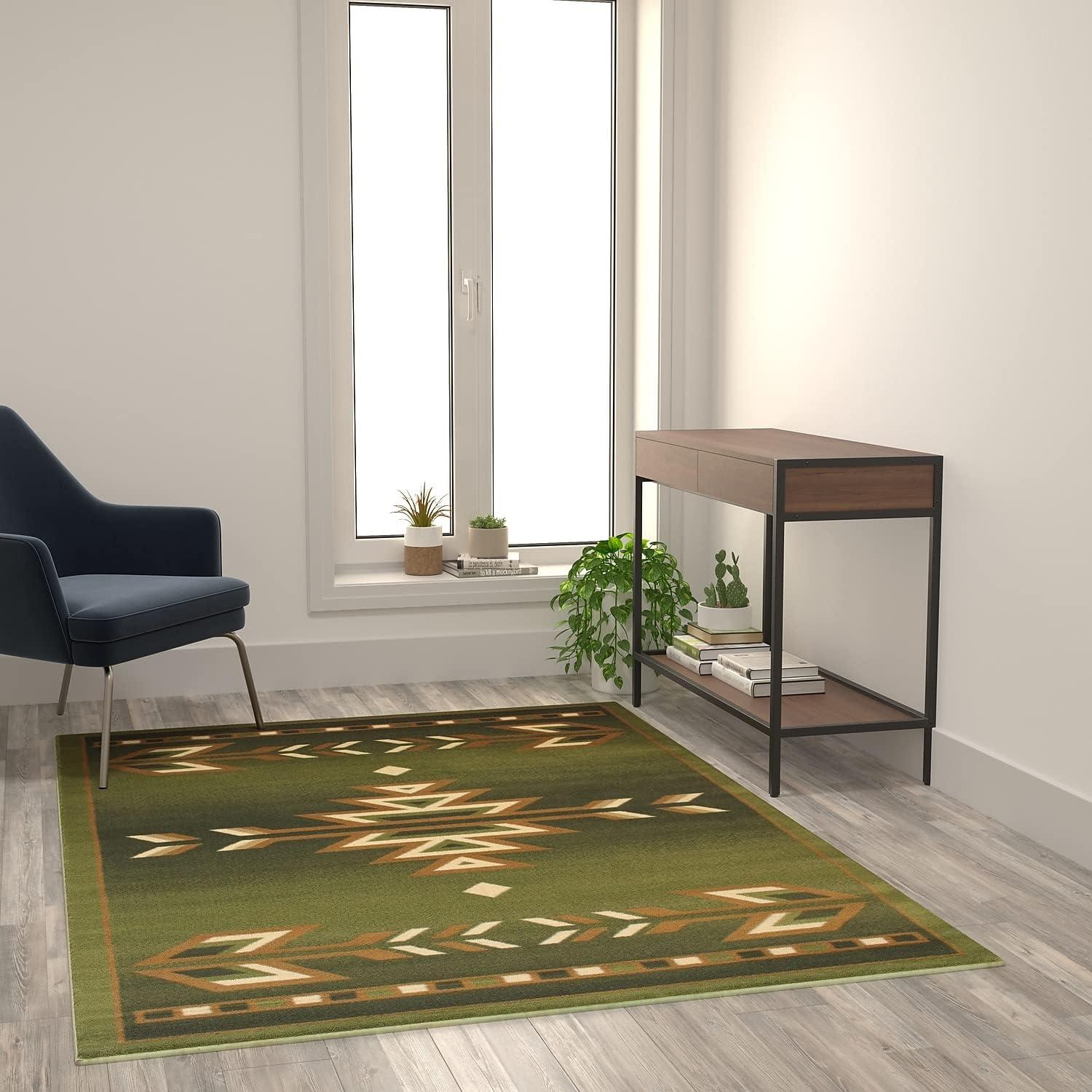 Flash Furniture Lodi Collection Rectangular Southwestern Beige, Green Area Rug, 5' x 7'