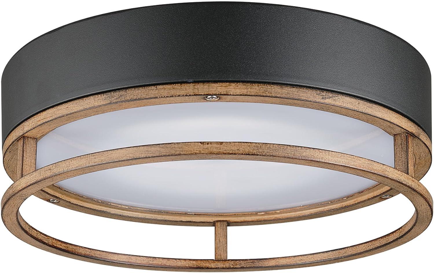 Globe Electric Ray Matte Black 18.5W LED Integrated Outdoor Indoor Flush Mount Ceiling Light with Faux Wood Accent, 44663